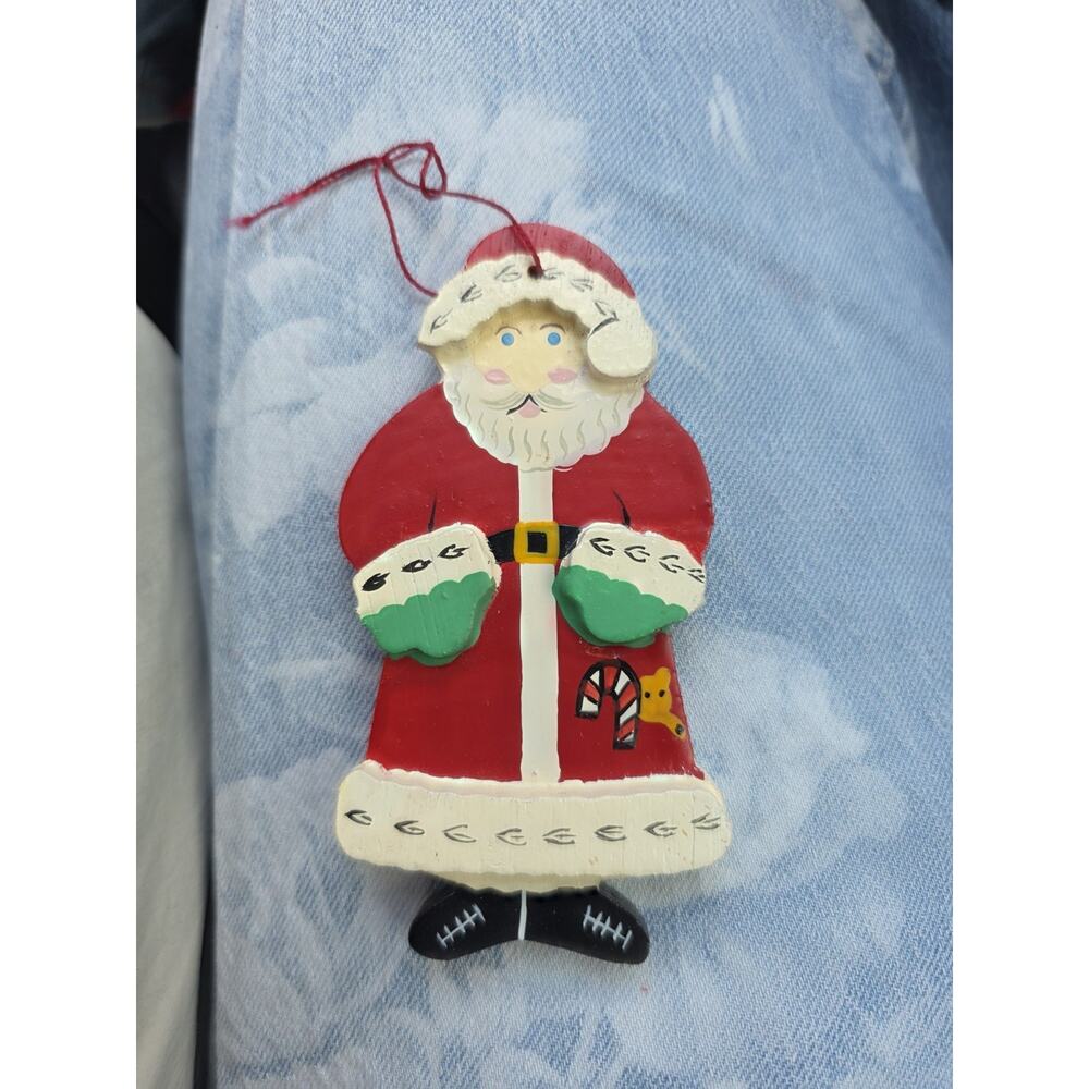 Vintage Handpainted Wooden Santa Claus Ornament Classic Christmas Decor